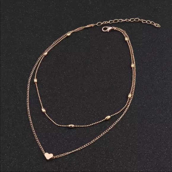 New Simple Style Double Layer Silver Gold Color Beads Love Heart Necklaces - Picture 6 of 10
